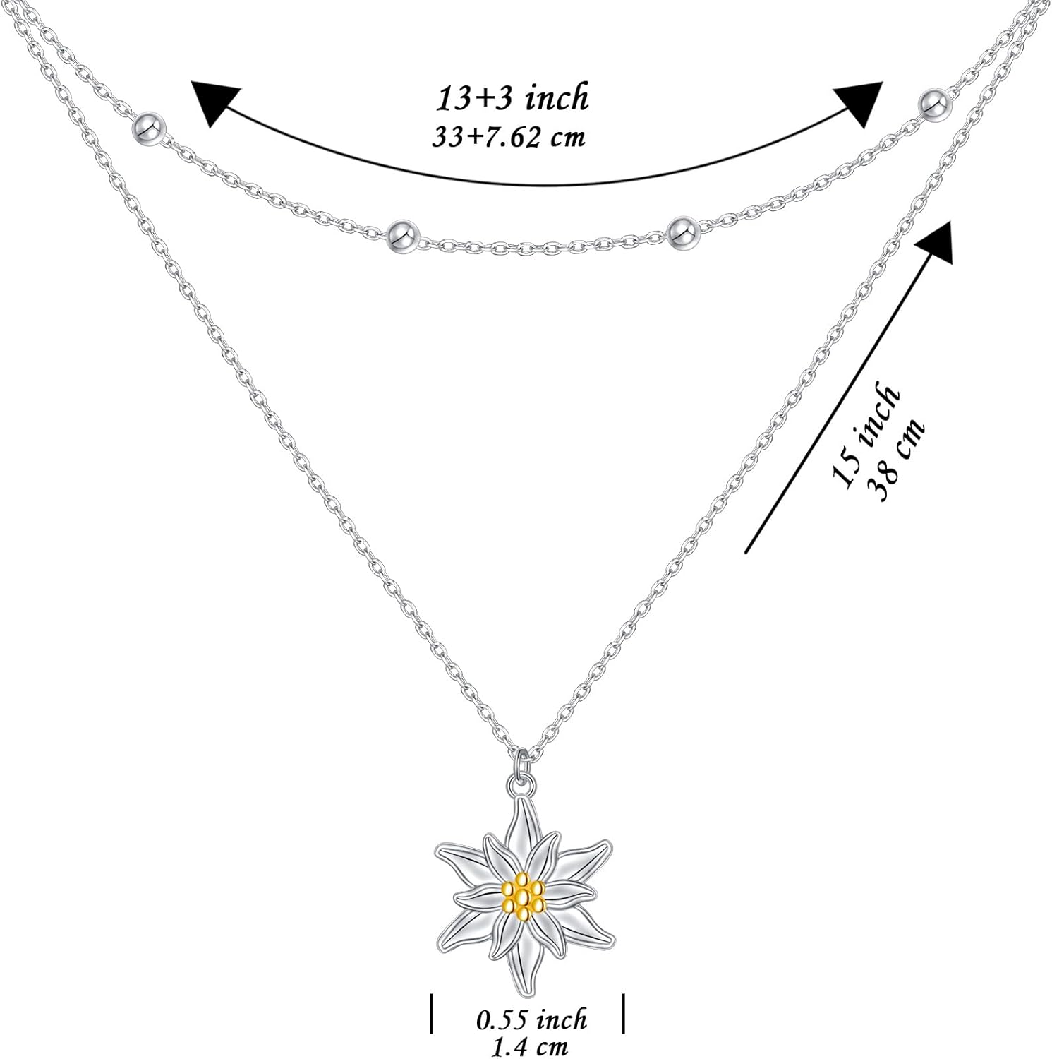 FLYOW Layered Choker Necklace S925 Sterling Silver Star Full Moon Daisy Flower Pendant Disc Jewelry Adjustable Clavicle Necklaces for Women Girls Birthday Gifts - Image 6