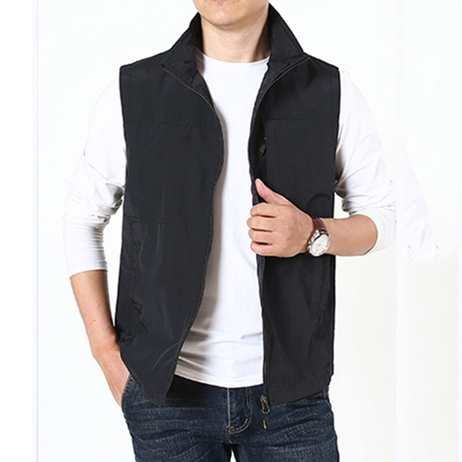 Chaleco para Hombre Chaqueta Sin Mangas con Multibolsillos Chaleco De Pesca Casual para Exteriores Chaleco De Viaje Transpirable Chaleco De Fotografía Multifuncional