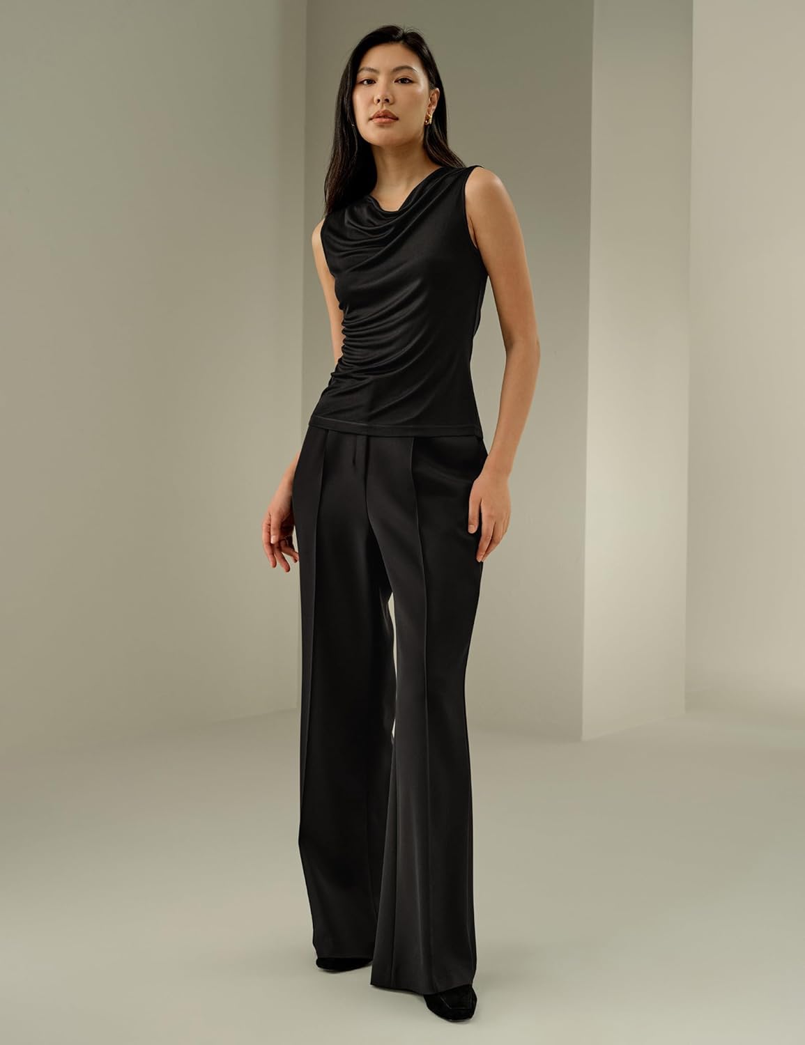 LilySilk Women Pure Silk T-Shirt Sleeveless Slim Fit Cowl Neck Tank Top Silk Jersey Shirt - Image 3