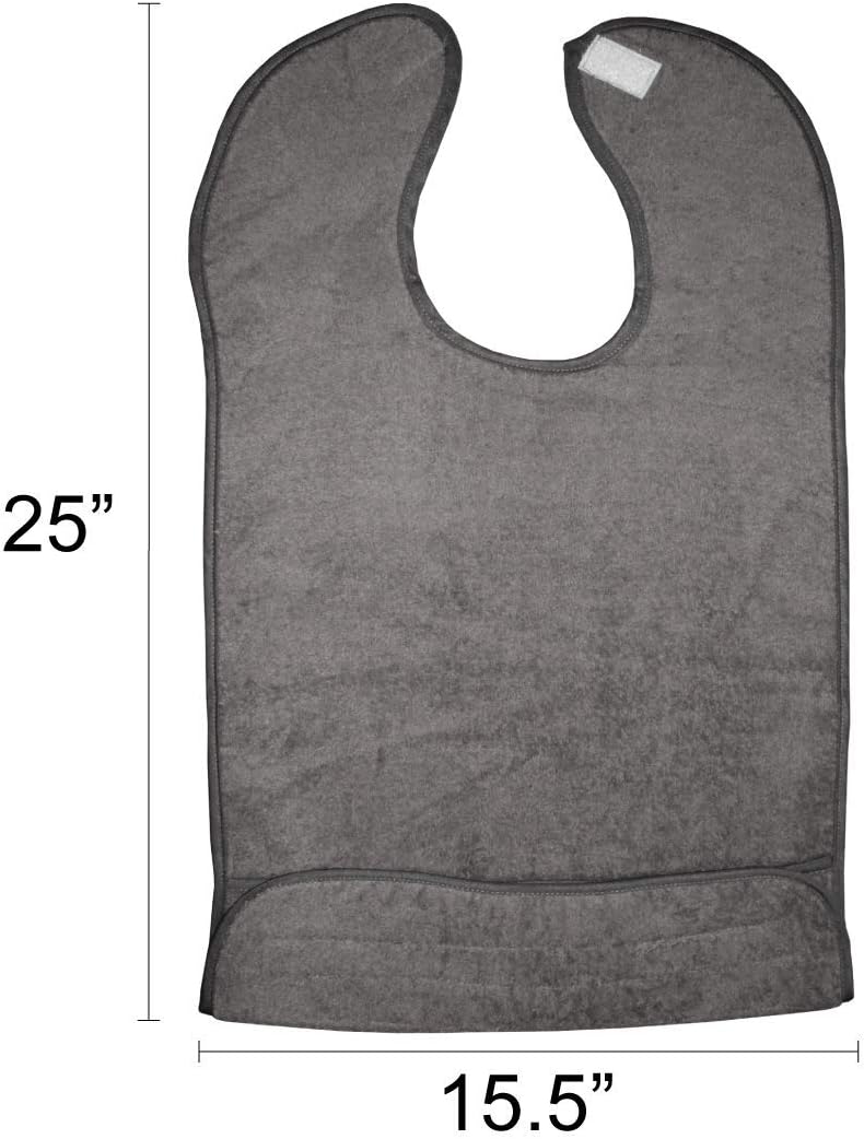 Rehabilitation Advantage Terrycloth Clothing Protector Bibs, Set of 10, Gray, Large