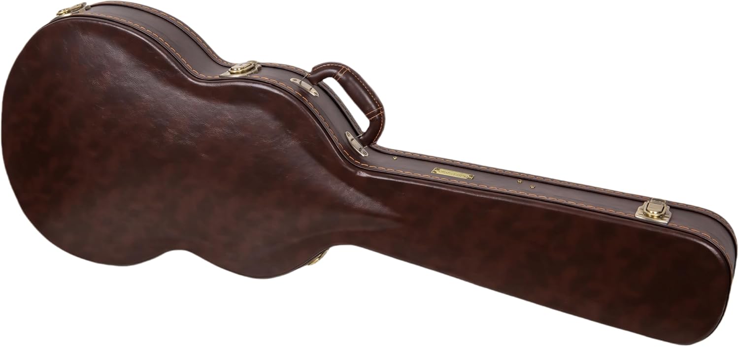 Crossrock 13" Archtop Guitar Case for Gretsch Jet/Penguin/Chris Rocha | Wooden Hardshell, Lock, Storage, Left & Right-Hand Compatible – Vintage Brown (CRW620JA13BR)