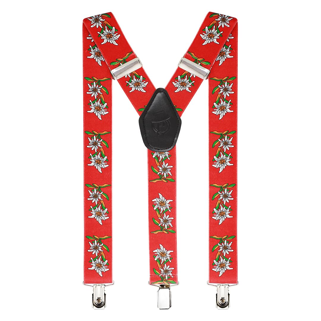 peluche Floral Fun Red Coloured 3.5cm Strap Width Elastic Suspenders for Men-picture-32