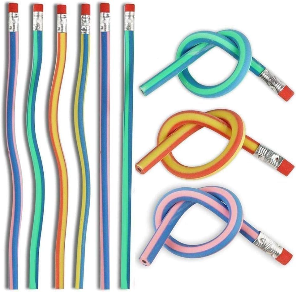 5Pcs colorful Stripe Soft Pencil Flexible Stationery Eraser Soft Writing Bendy Stu G9z8 Pencil Pens With Flexible Wooden Lead Pencils Not Easy to Break Office Products Writing and Correction Supplies