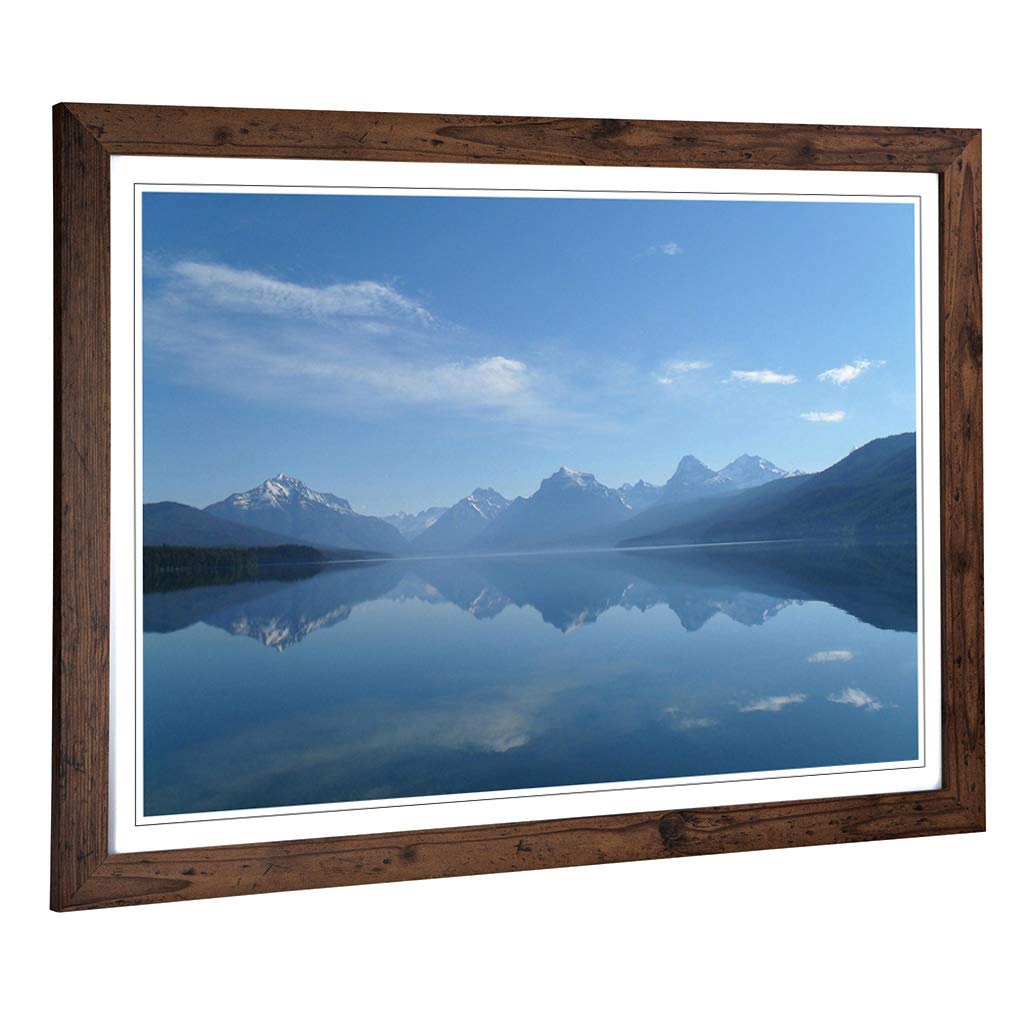 Big Box Art Framed Print of Landscape Montana Lake USA Design | Wall Art Picture | Home Decor for Kitchen, Living, Dining Room, Bedroom, Hallway, Office, Walnut, A2 / 24.5x18 Inch / 62x45cm
