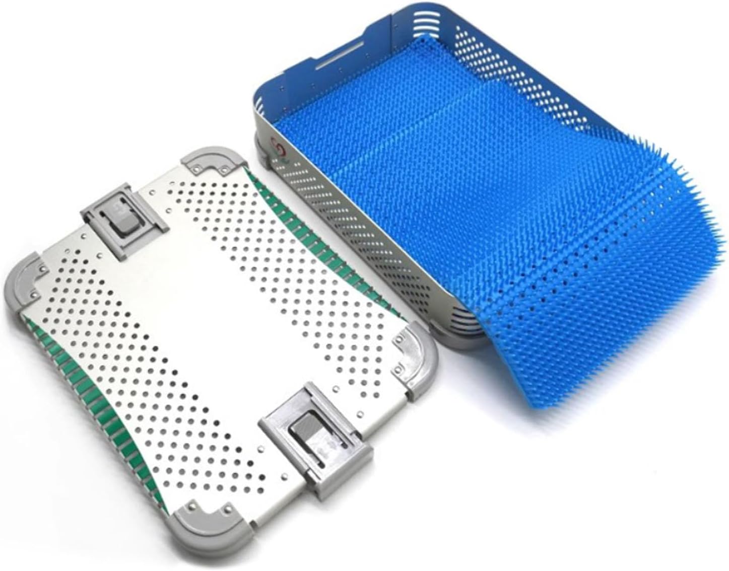 Sterilization Tray with Silicone Pads and Retaining Strip, Heat-Resistant for Dental and Surgical Instrument Organization