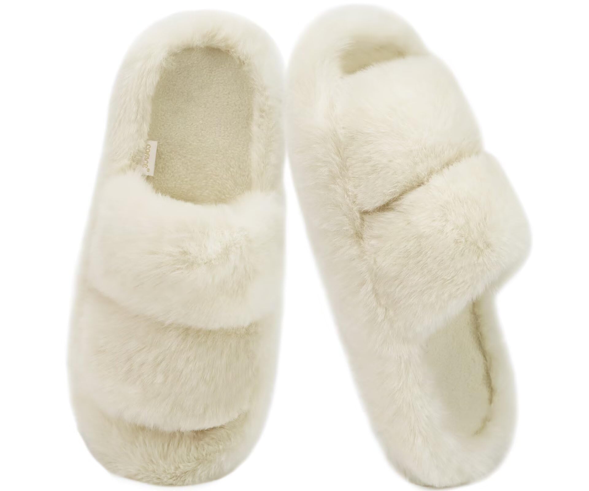 COFACE Women's Fuzzy Slippers Memory Foam Open Toe Slip On House Shoes Size 5-11