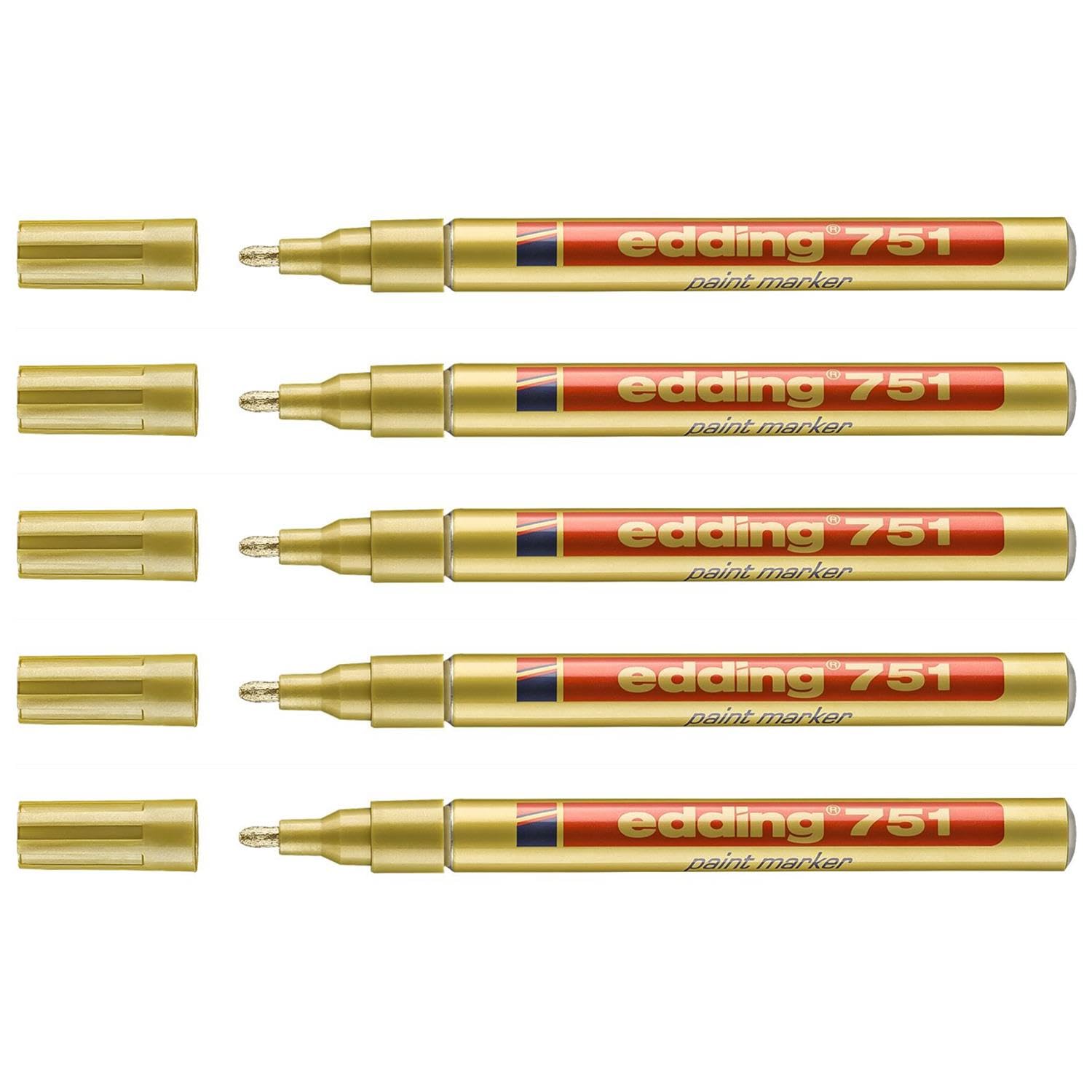 Edding 751 - Rotuladores de pintura (5 unidades, 1-2 mm), color dorado