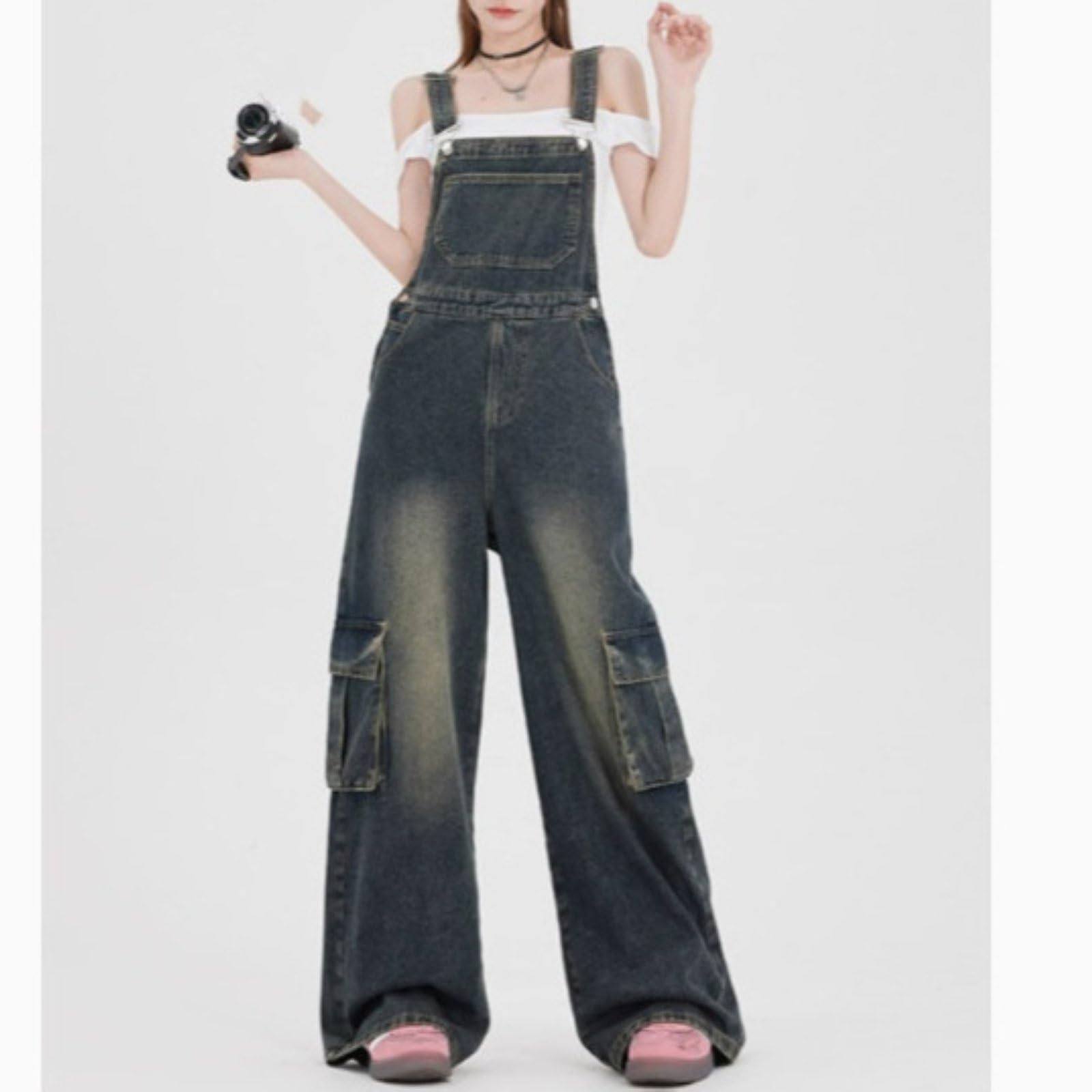 Damskie Kombinezony Jeansowe W Stylu Vintage O LuźNym Kroju Modny ChłOpak Z Prostymi Nogawkami DżInsowy Kombinezon