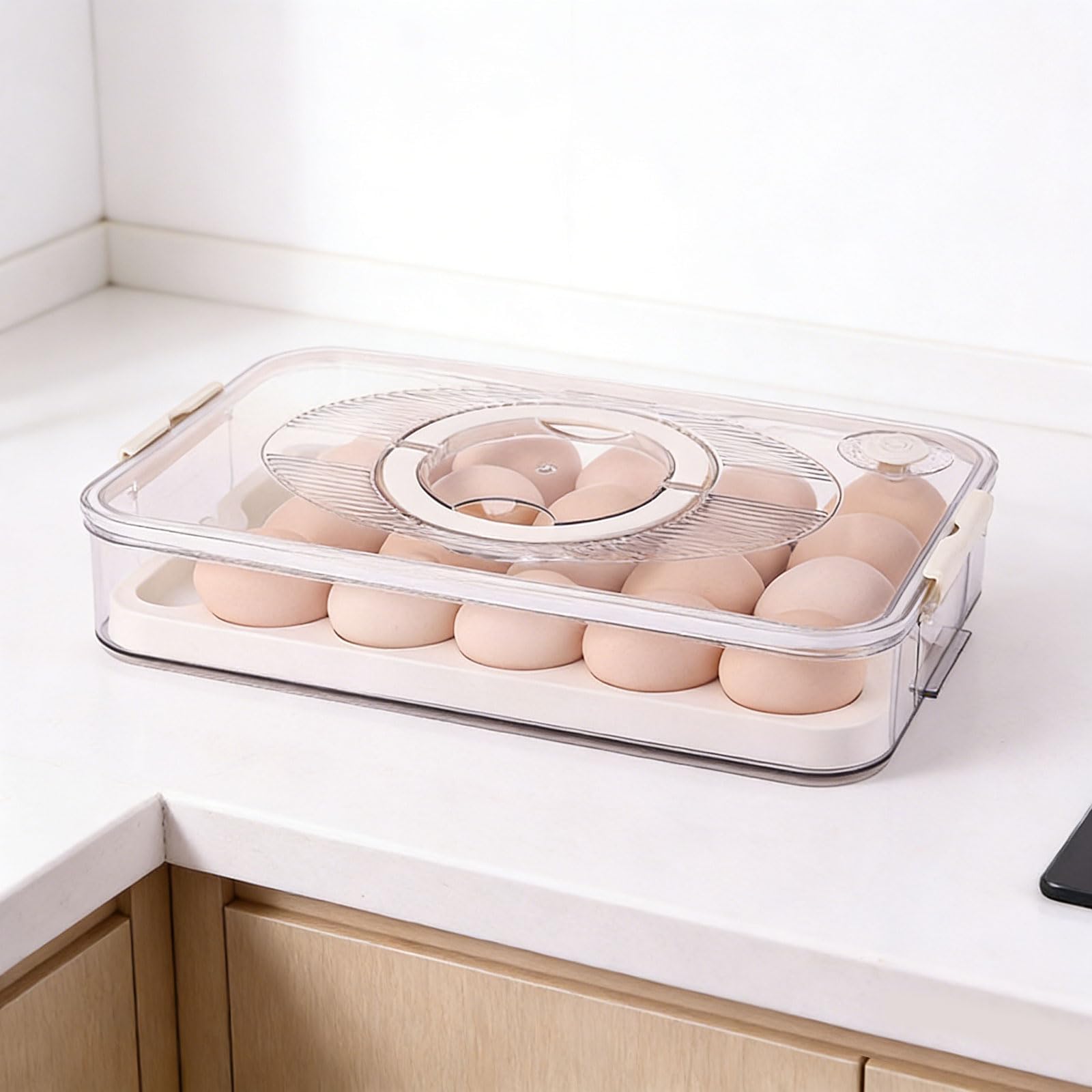 PANGBOER Soporte multiusos para huevos de 2/1 niveles con base antideslizante y asa de fácil agarre para un transporte y almacenamiento seguros, caja a prueba de fugas