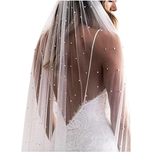 Elawbty 1 Tier Pearl Wedding Bridal Veil With Metal Comb F55