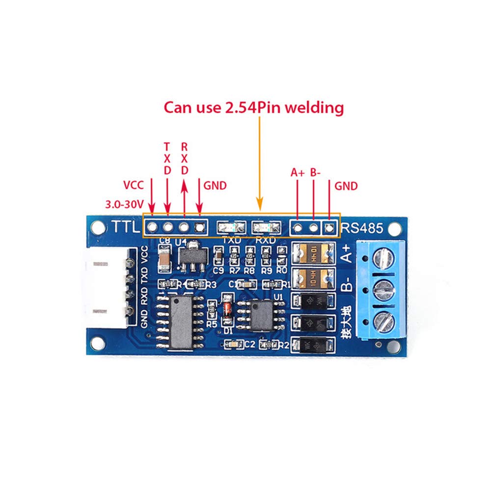 Zestaw 2 adapterów TTL na RS485 moduł 3,3 V 5 V sygnał szeregowy port konwerter zasilania do Arduino AVR z kablem 24AWG