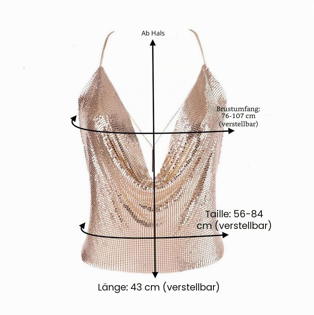 Gold Sexy Tops for Women Sparkly Deep V Neck Crop Tank Tops Cami Body Chain Top
