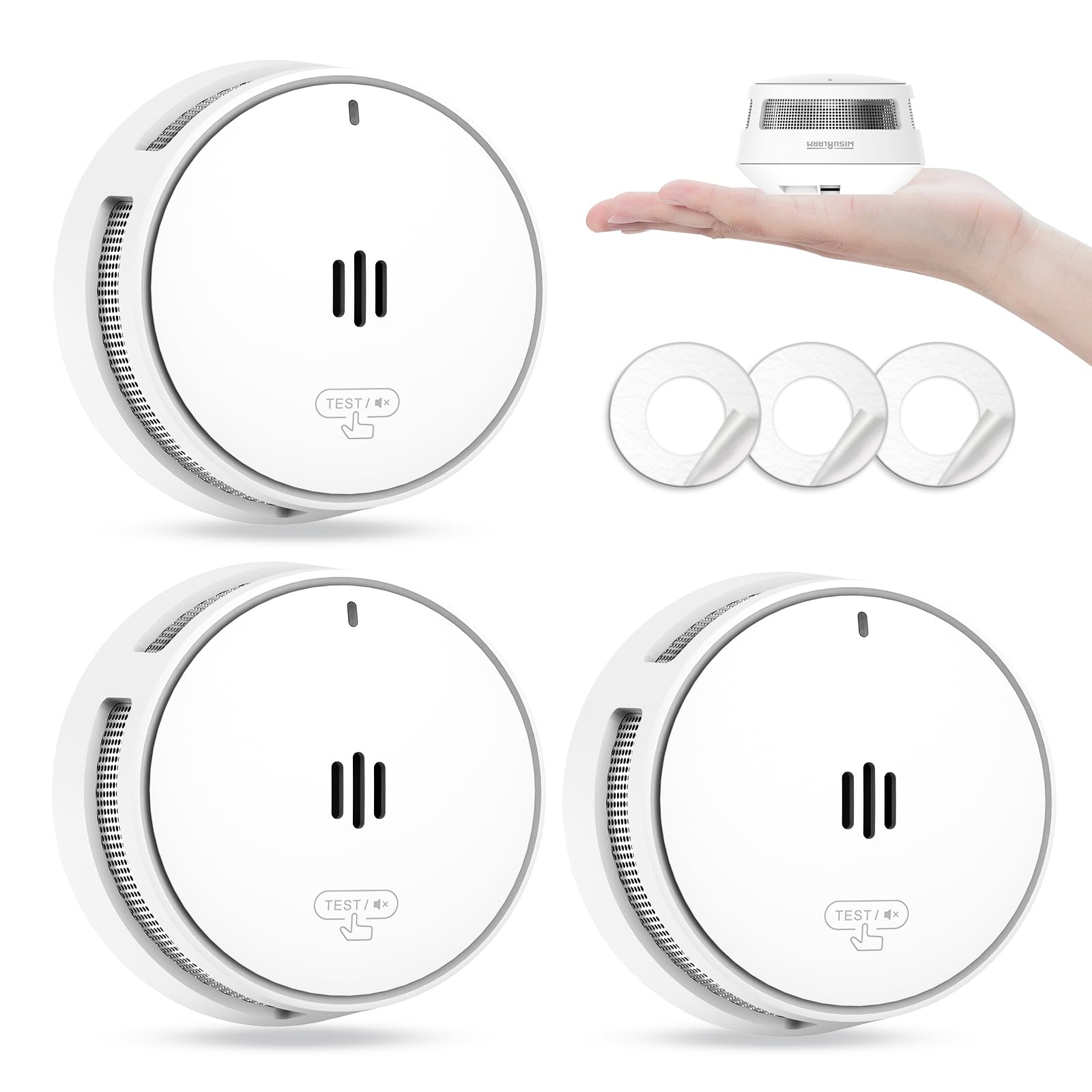 Smoke Alarm, 10 Years Battery, Smoke Alarms for Home, Fire Alarms for Home, Big Test/Silence Button Smoke Alarms, Conforms EN14604, UKCA (3 Pcs)