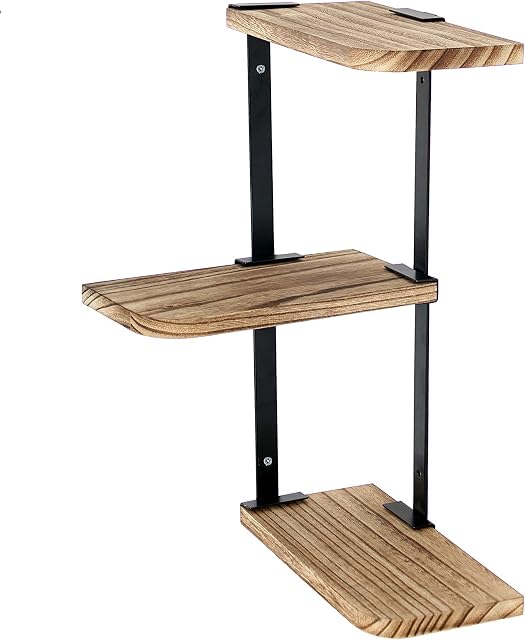 RongFeng Corner Shelf Wall Mount Of 3 Tiers Rustic Wood Floating Shelves, Brown