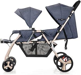 Double Infant Stroller，Baby Stroller Twins-Cozy Compact Twin Stroller，Twin Baby Pram Stroller,Double Seat Tandem Stroller with Tandem Seating，Easy Foldable (Color : Blue)