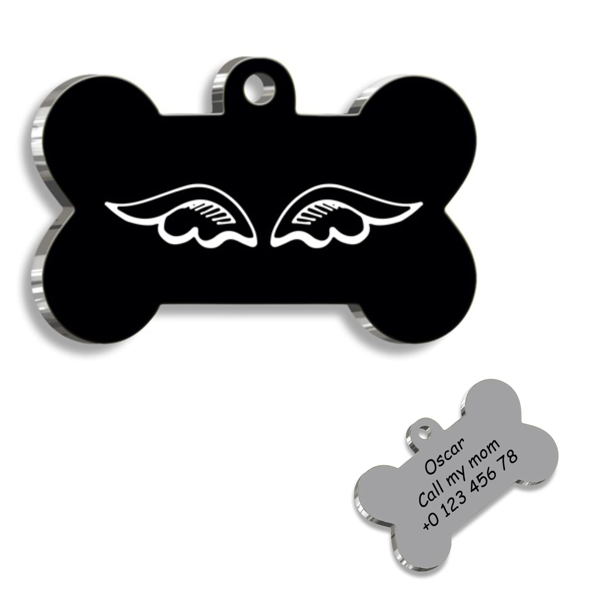 Black Wings Bone Personalized Dog Tag - Custom Name Tag - ID Tag for Dog & Cat - Customized Pet Tags - Dog & Cat Name id Tag - Dog Name Tag - Engraved Dog Tag