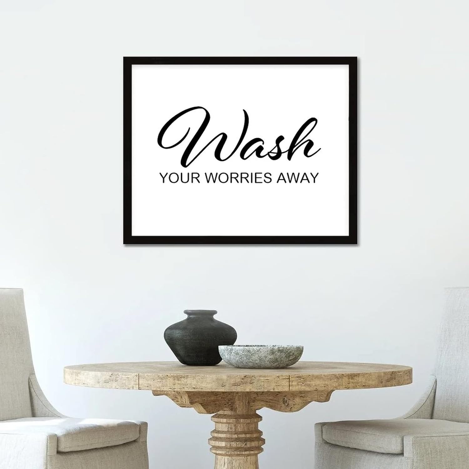 Alioyoit Country Style 16x20in Wood Sign with Motivational Quote Wash Your Worries Away Hang Black Frame Wooden Plaque for Shelf Farmhouse Garden Yard Porch Cottage Wall Decor