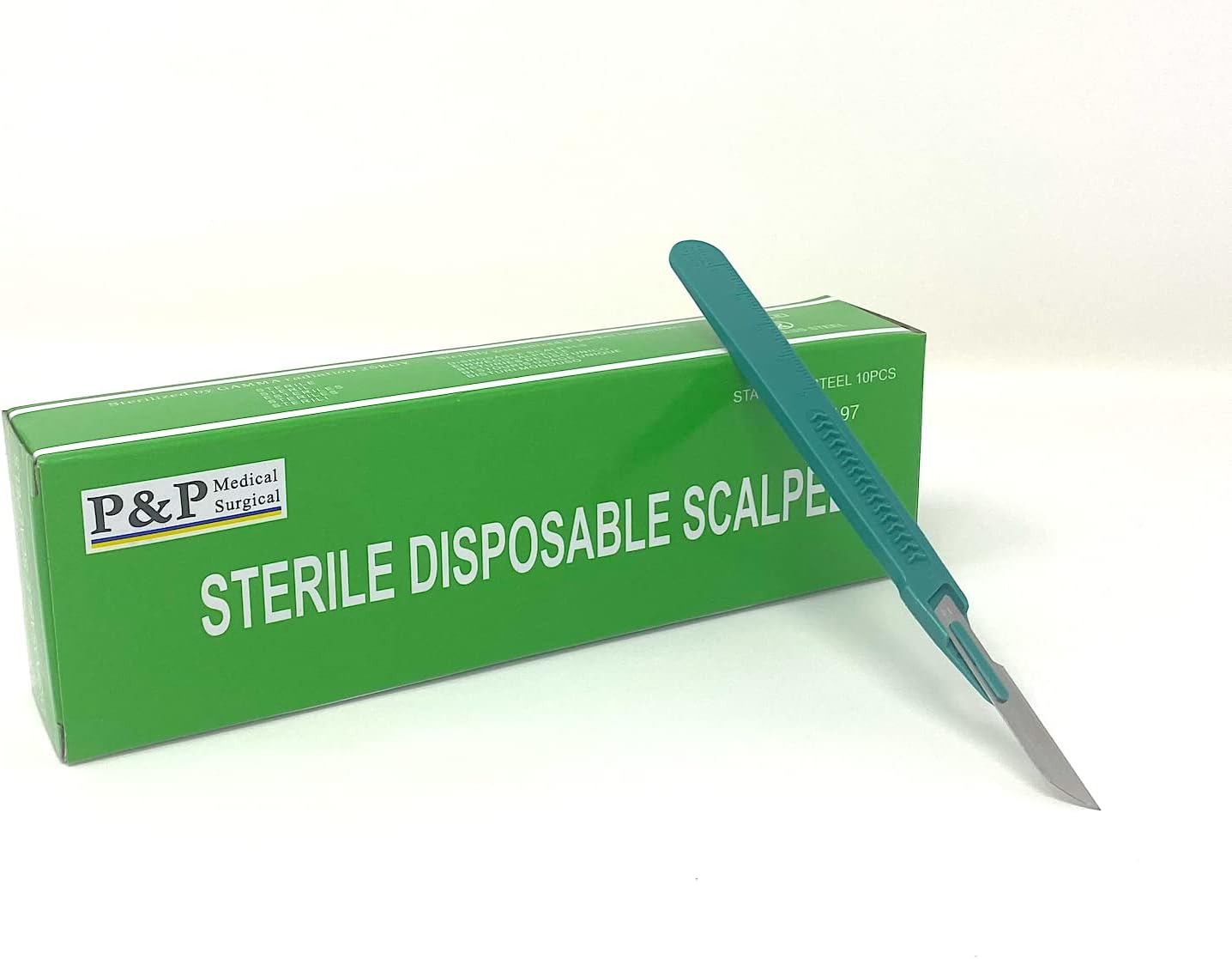 Disposable Scalpels Sterile Surgical Blade Size 14 Stainless Steel with Plastic Handle & Metric Line Individually Foil Wrapped Box of 250