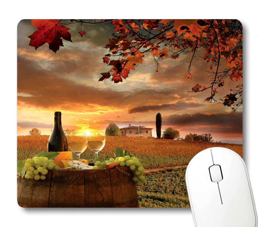 Wknoon Winery Mouse Pad, White Wine Cask on Vineyard at Sunset in Chianti Tuscany Italy Mouse Pads