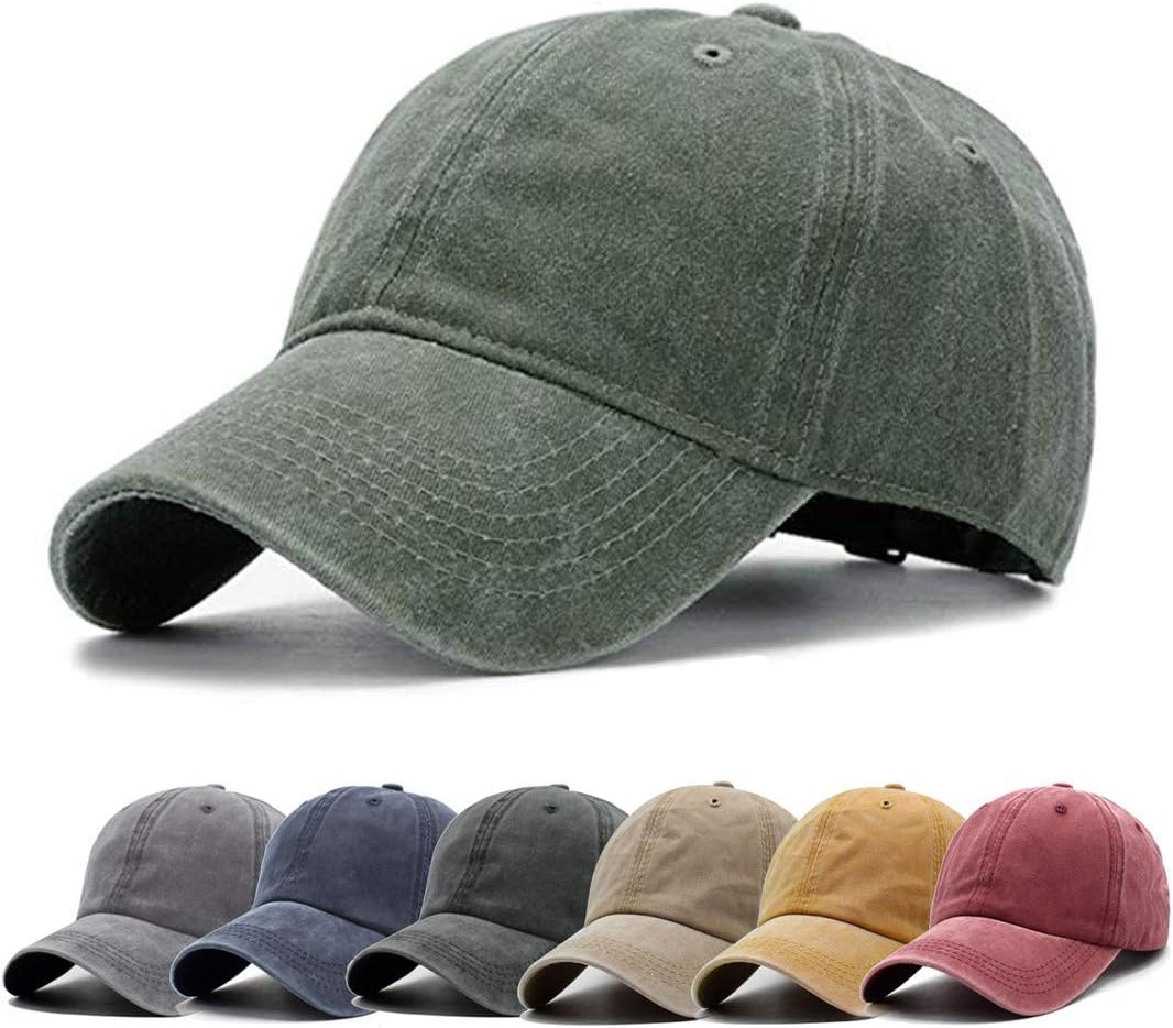 Aedvoouer Unisex Washed Twill Cotton Baseball Cap Vintage Distressed Plain Adjustable Dad Hat (Army Green)
