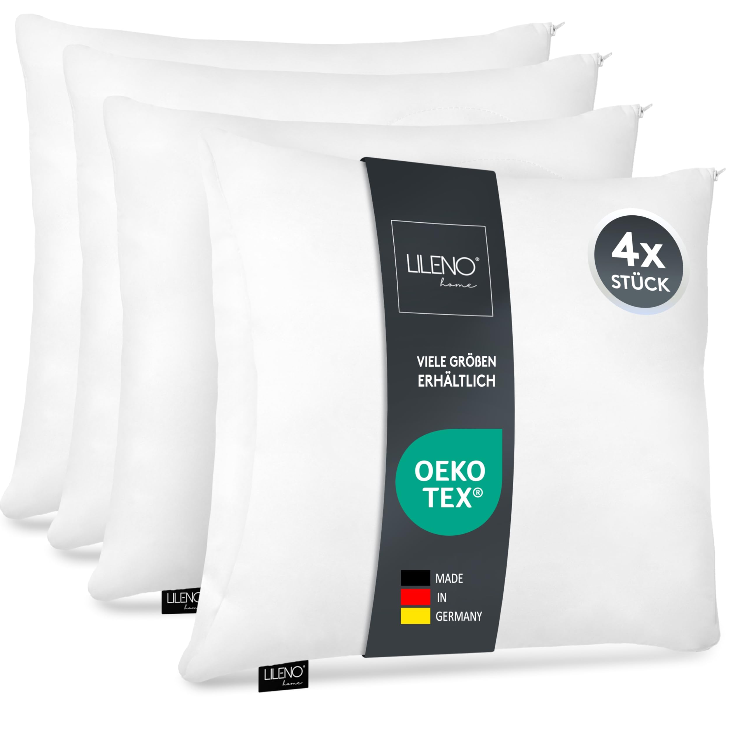 LILENO HOME Cojín de microfibra de 50 x 60 cm [juego de 4] lavable a 95 ° con cremallera – Como relleno de sofá y decoración para cama o cabeza