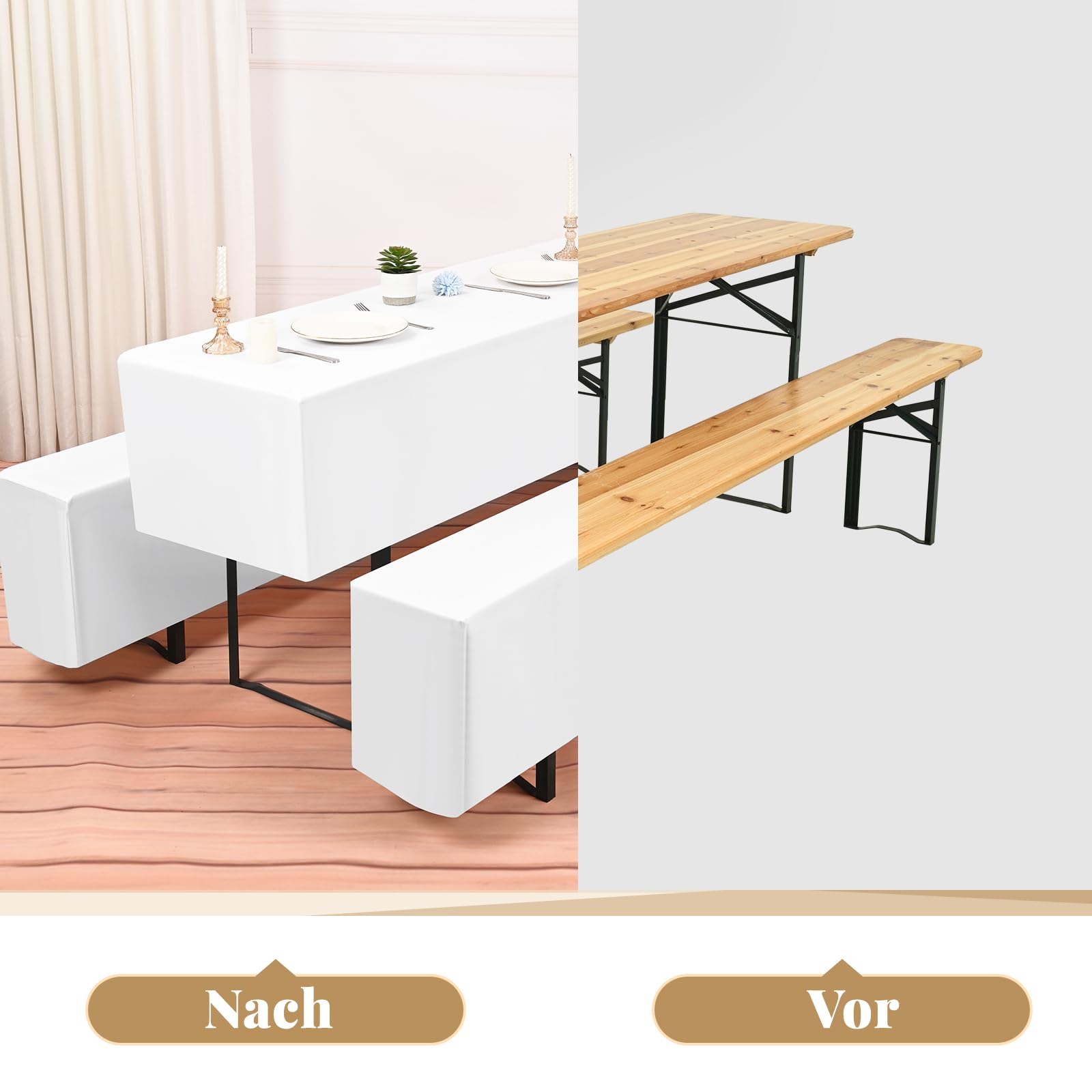 Teruntrue 3er-Sets Biertischhussen Bierbank-Auflage,Weiß Biertisch und Bankgarnitur Husse für 50x220cm Tischbreite für Festzeltgarnituren Bierbank Hussen(Weiß, 3 Packungen)
