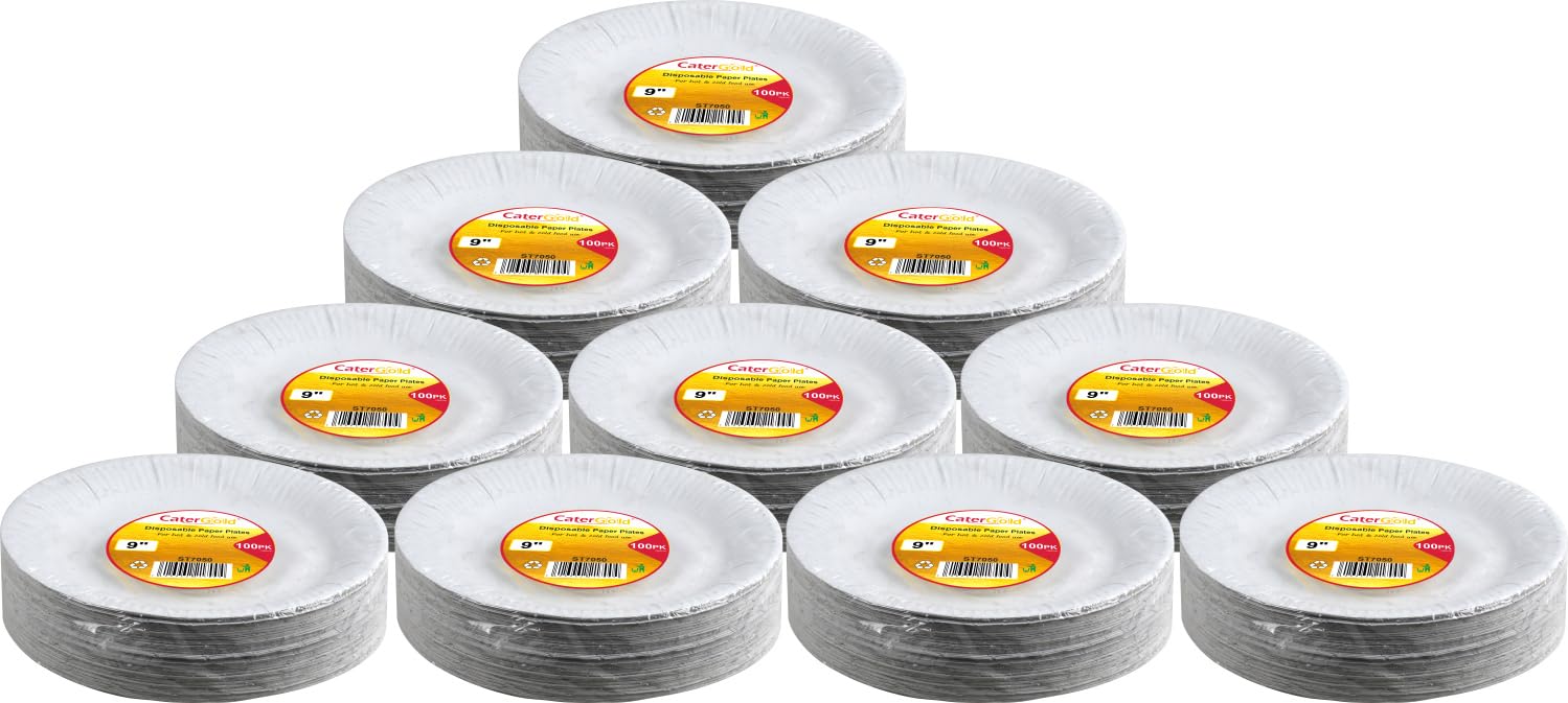 LAVV HOUSEWARES LTD 1000 White Paper Plates Disposable Recyclable 23cm 9"