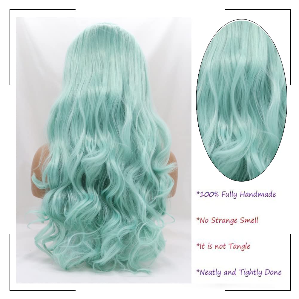 Amazon.com : Kalisa Mint Green Lace Front Wig Long Wavy Blue 