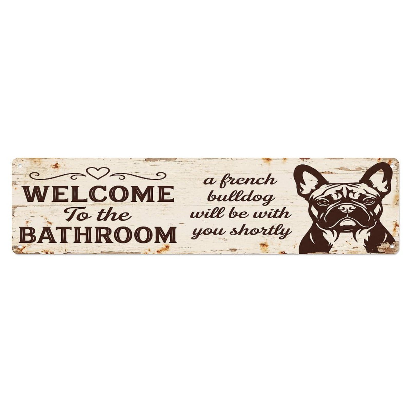 Vintage WELCOME To The BATHROOM French Bulldog Metal Tin Sign