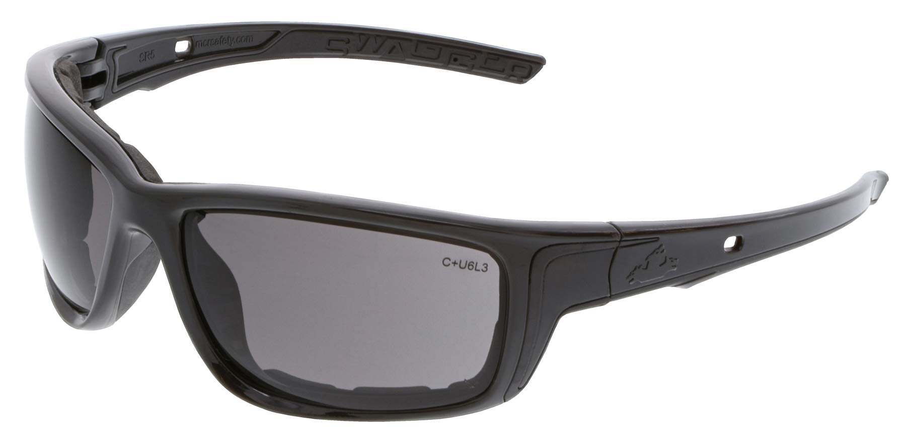 MCR Safety SR512AF Swagger - Gafas de seguridad, gafas de trabajo, lente gris UV antivaho, forro de espuma, marco negro