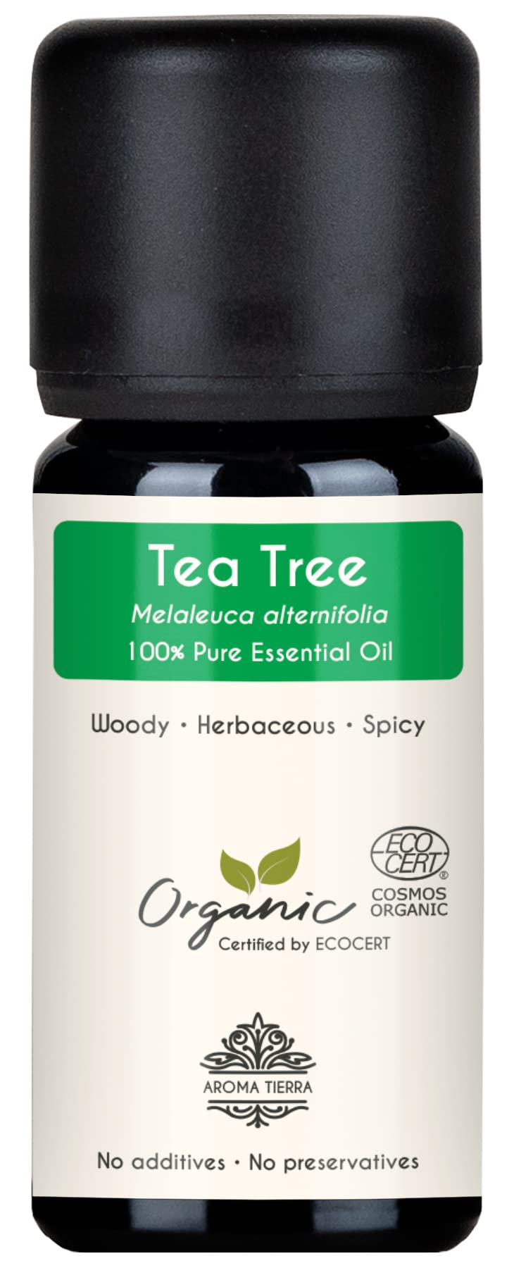 Organic Tea Tree Essential Oil 10ml - 100% Pure, Natural & Undiluted (Melaleuca alternifolia, Australia) - For Skin, Hair & Scalp Care, Aromatherapy & Diffuser