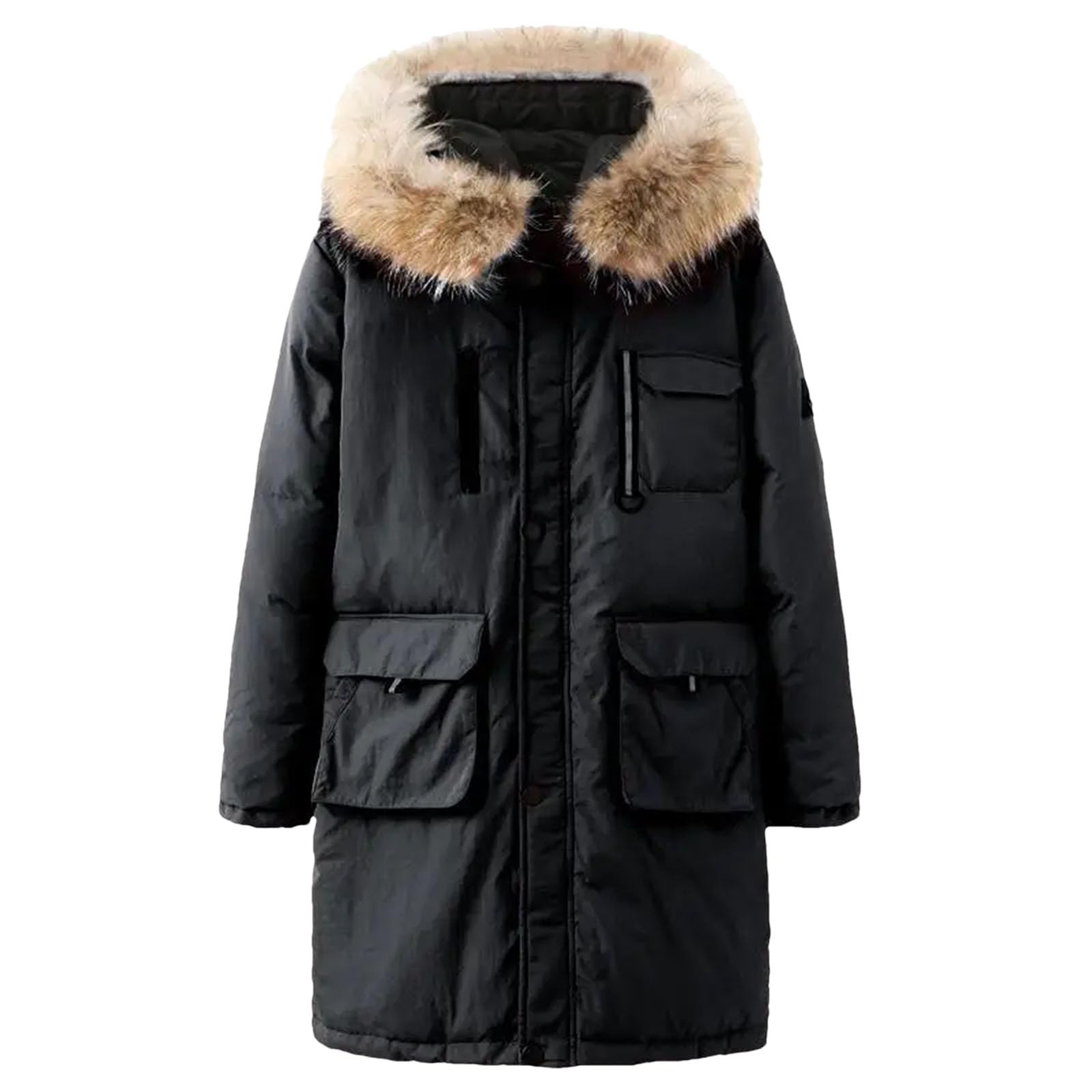 Dcvmvmn Mens Long Down Jacket Hooded Collar Thick Warm X-Long Puffer Coat Loose Casual Plus Size Down Outerwear