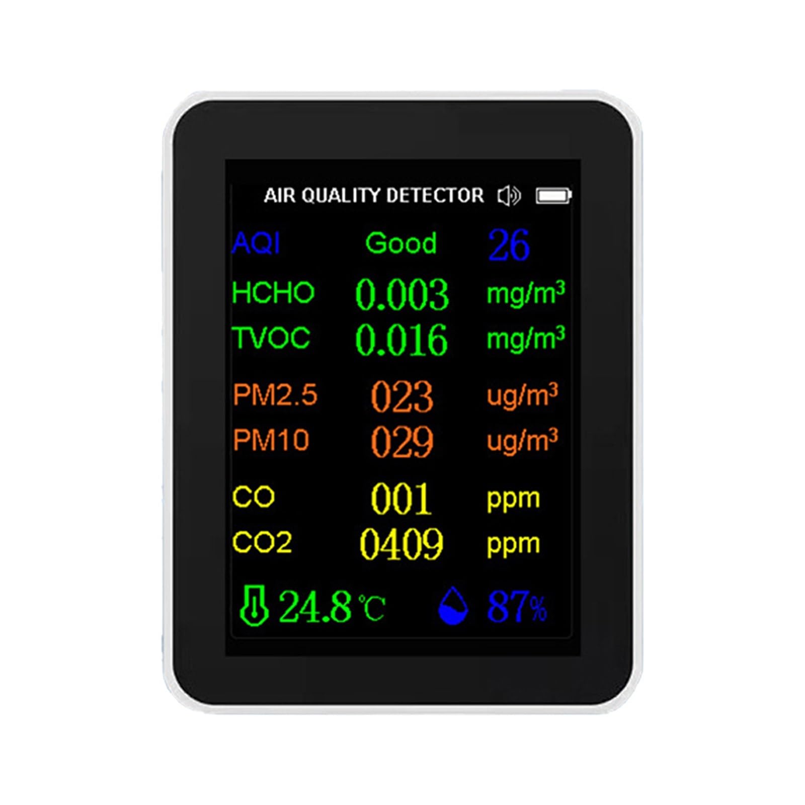 Monitor jakości powietrza Monitor jakości powietrza 12 w 1 przenośny Monitor CO2 kolorowy ekran detektor dwutlenku węgla z wyświetlaczem czasu/daty do użytku w pomieszczeniach(White 12 In 1)