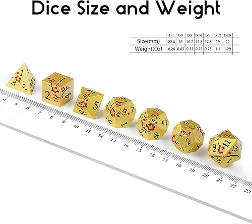 Miniatura 7 de DNDND Dados metálicos de flores, 7 dados metálicos DND con caja de regalo para juego de mesa D&D Dungeons and Dragon (flores rojas con dorado)