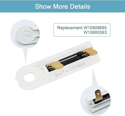 Miniatura 3 de BAILE - Fusible térmico de repuesto para Whirlpool Kenmore W10909685 W10693363, repuesto de fusible térmico, fácil de instalar