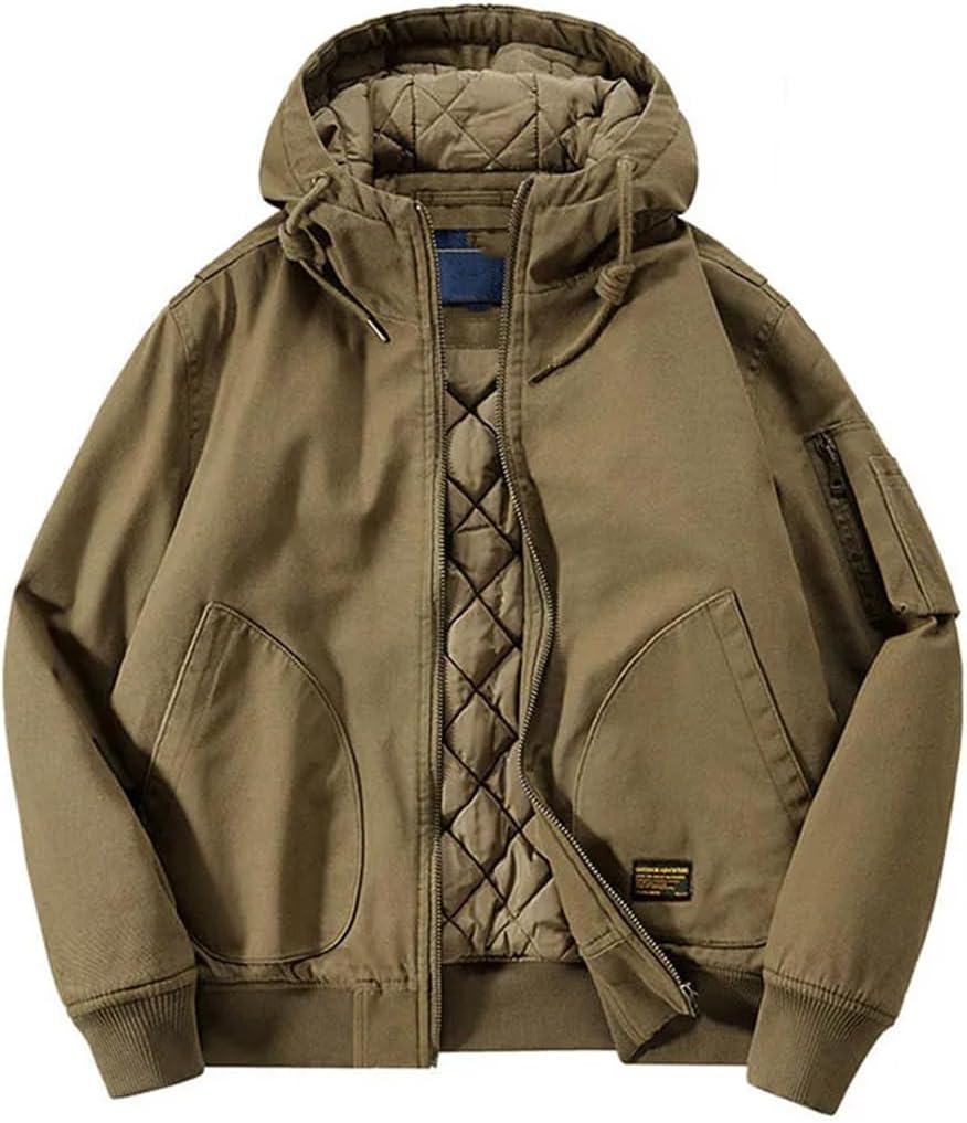 Men Cotton Lined Winter Jackets Hooded Warm Windbreak Outwear