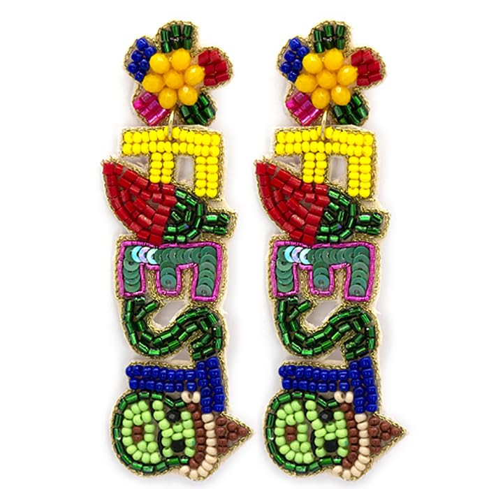 Beaded Cinco De Mayo Fiesta Post Earrings ; Handmade FIESTA Earrings Western4