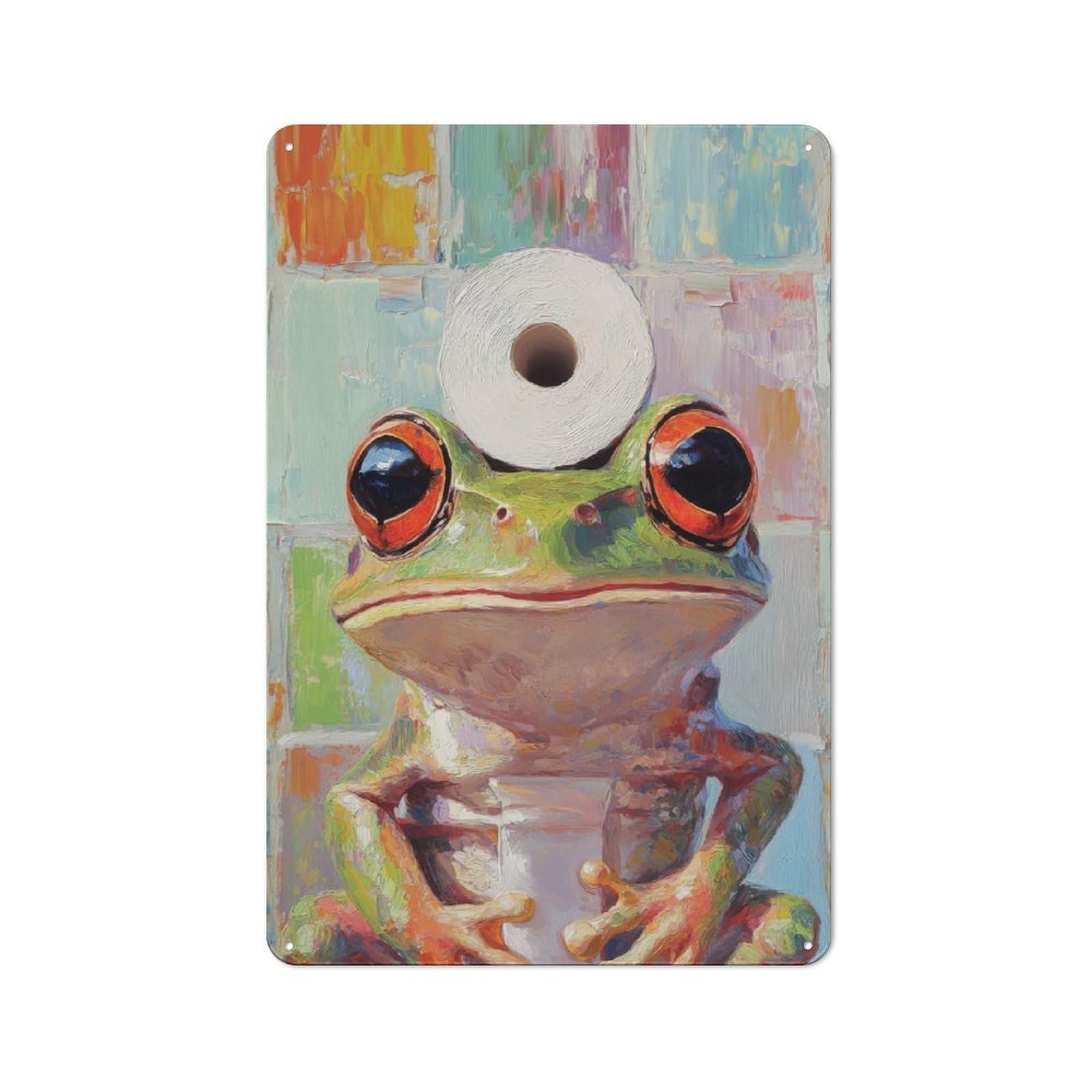 Junmoney Frog With Toilet Paper Metal Plaque 30X20cm With For Pub Or Café, Rustic Decor, For Pub Decor Enthusiasts