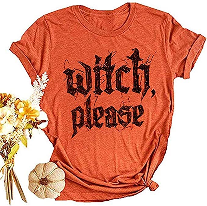Womens Halloween T-Shirt Funny Short Sleeve Witch Please Graphic Tees Tops