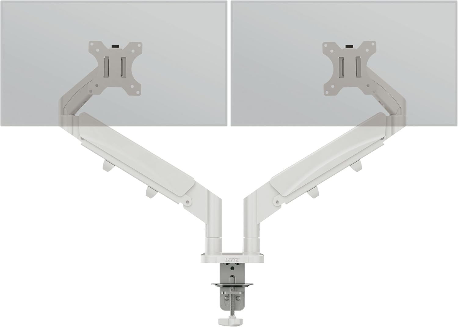 Leitz Ergo 65370085 Space Saving Double Monitor Arm for 17-32 Inch Monitors, Ergonomic Monitor Stand with Left/Right Rotation Function, Tilt Function and 18 kg Load Capacity, Light Grey