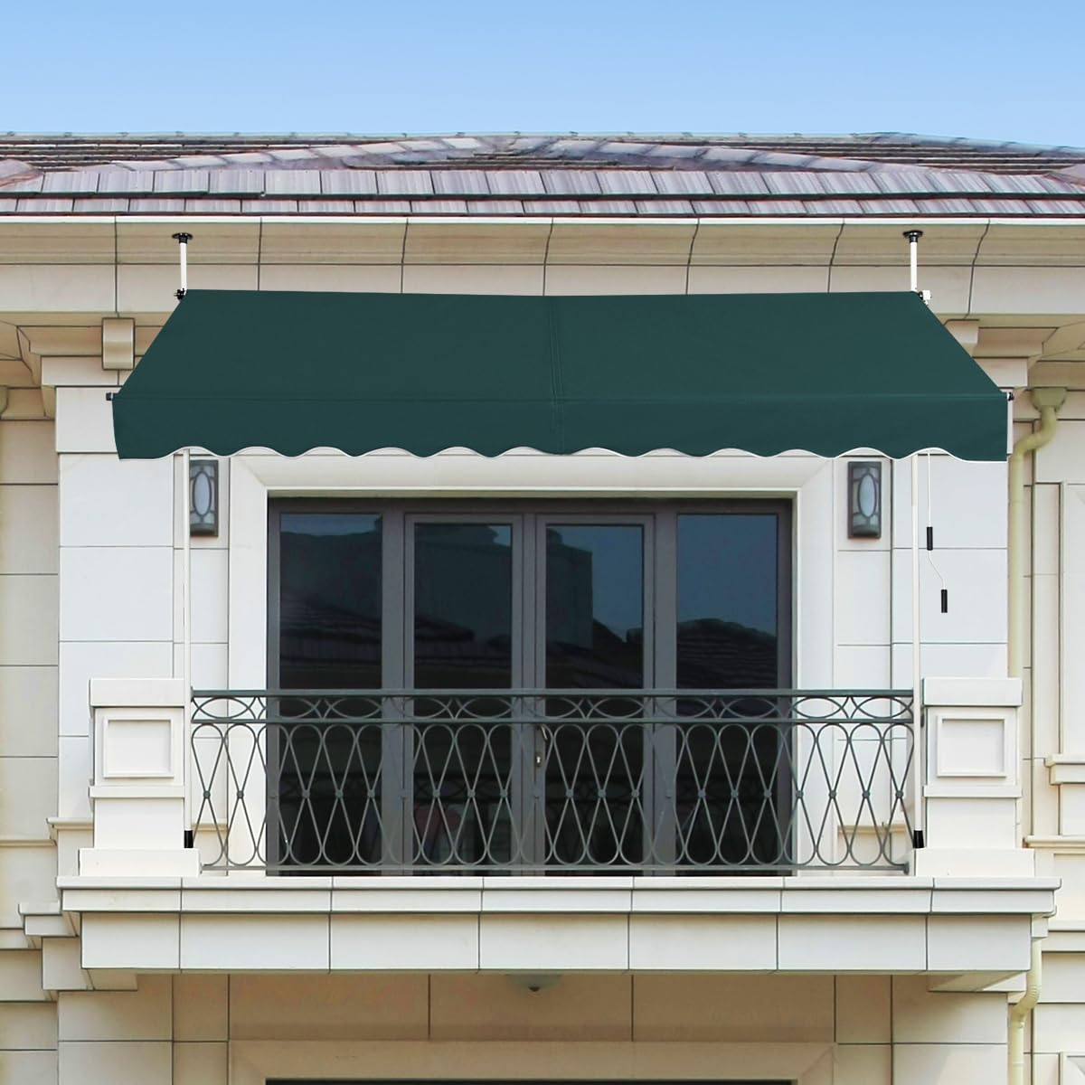 COSTWAY Toldos Exterior Terraza, Toldo Manual con Manivela y Resistente a la Intemperie, en Altura 200-300 cm, Toldos Exterior Terraza Enrollable para Balcón y Terraza (300 x 120 cm,Verde)