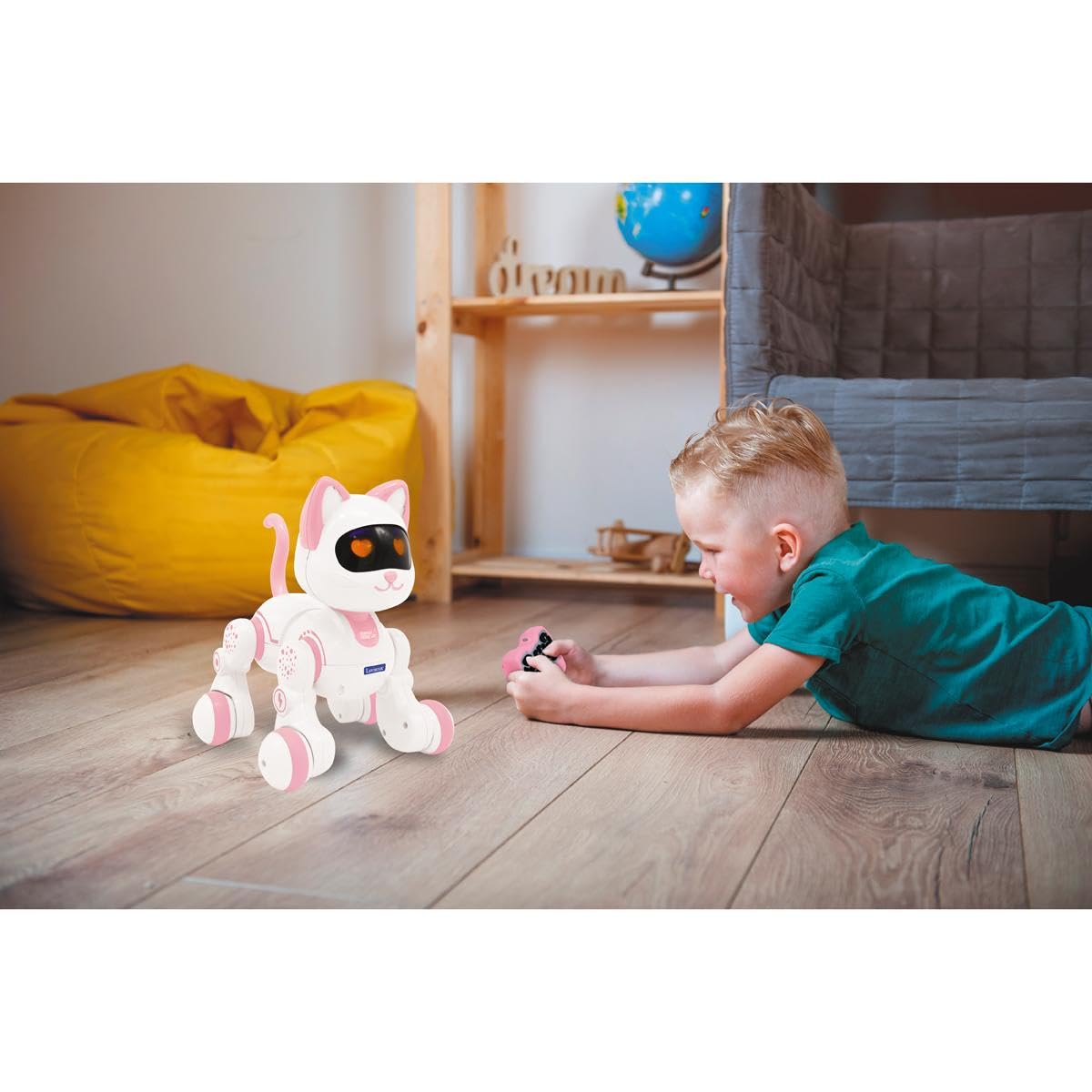 Lexibook, Power Kitty Jr., Gatto telecomandato da addestrare, Si dimena Come Un Vero Gatto, Occhi interattivi, STEM programmabile, Batteria Ricaricabile, Rosa/Bianco, KIT01LXB