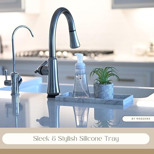 Miniatura 4 de Bandejas de tocador de baño, paquete de 2 organizadores de encimera de baño y bandejas para fregadero de cocina, hechas de silicona impermeable,