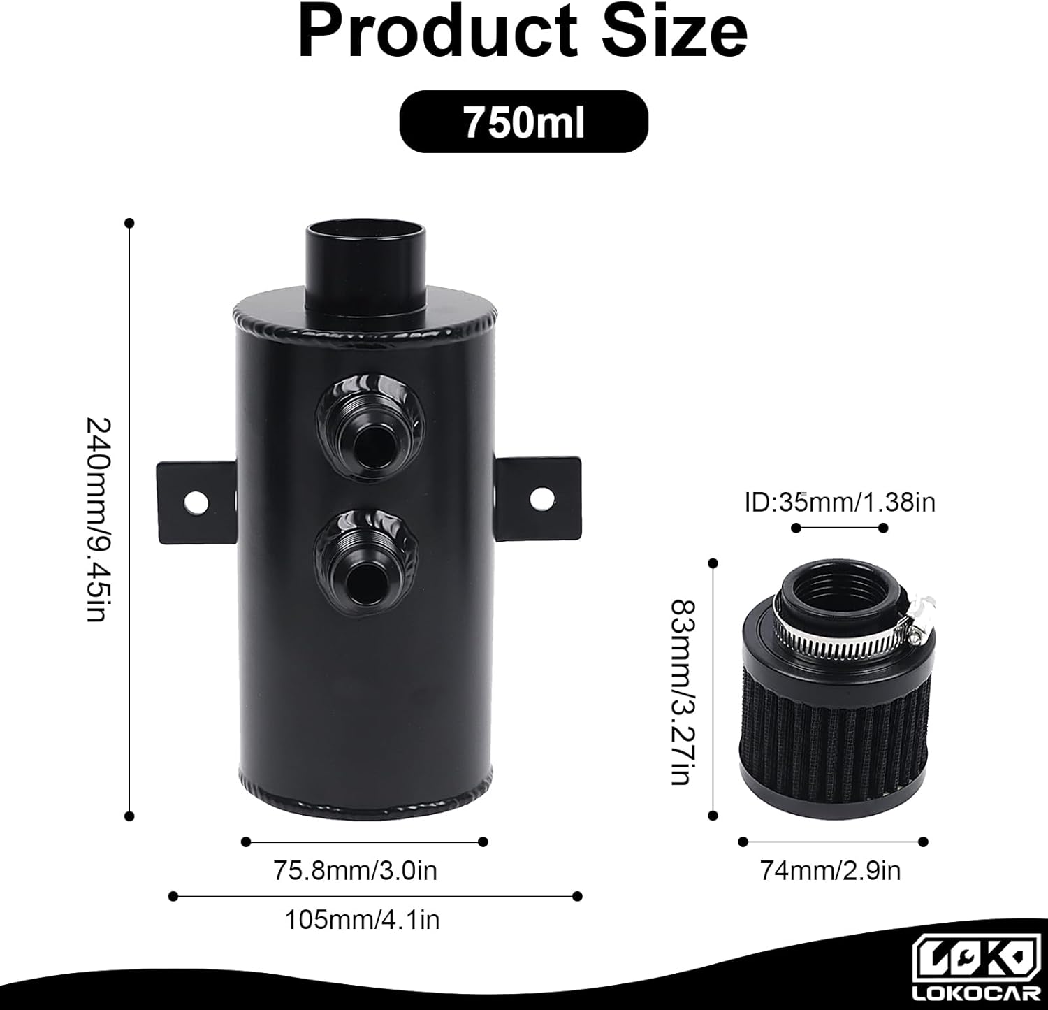 LokoCar 10AN Oil Catch Can Breather Tank 750 Milliliters with 10AN Fuel Line Kit Nylon Braided CPE 10FT Fitting Hose Separator Clamp