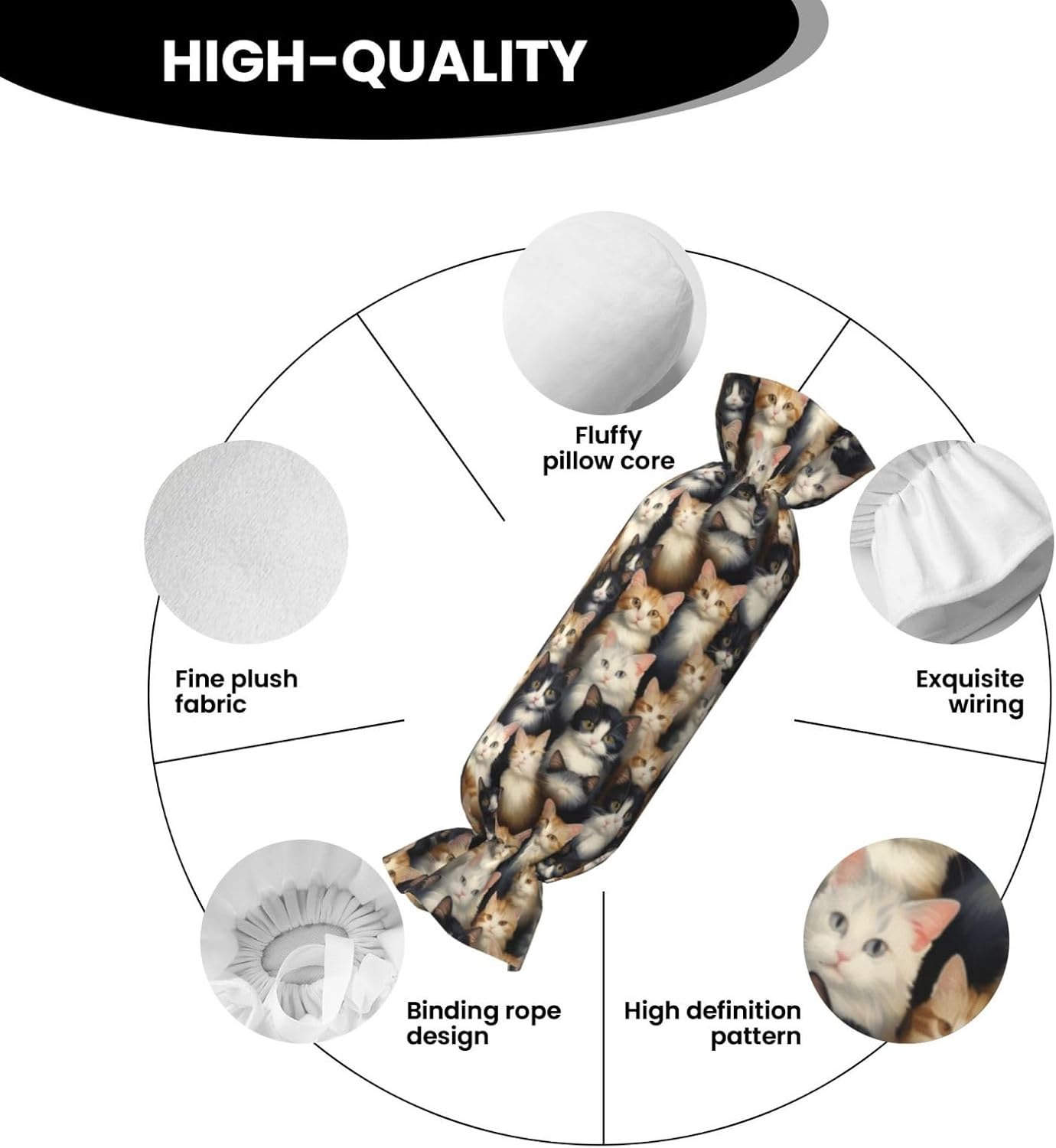 Cat Print Print Candy Cylindrical Comfortable Pillow Throw Pillows Home Decor Easy Maintenance
