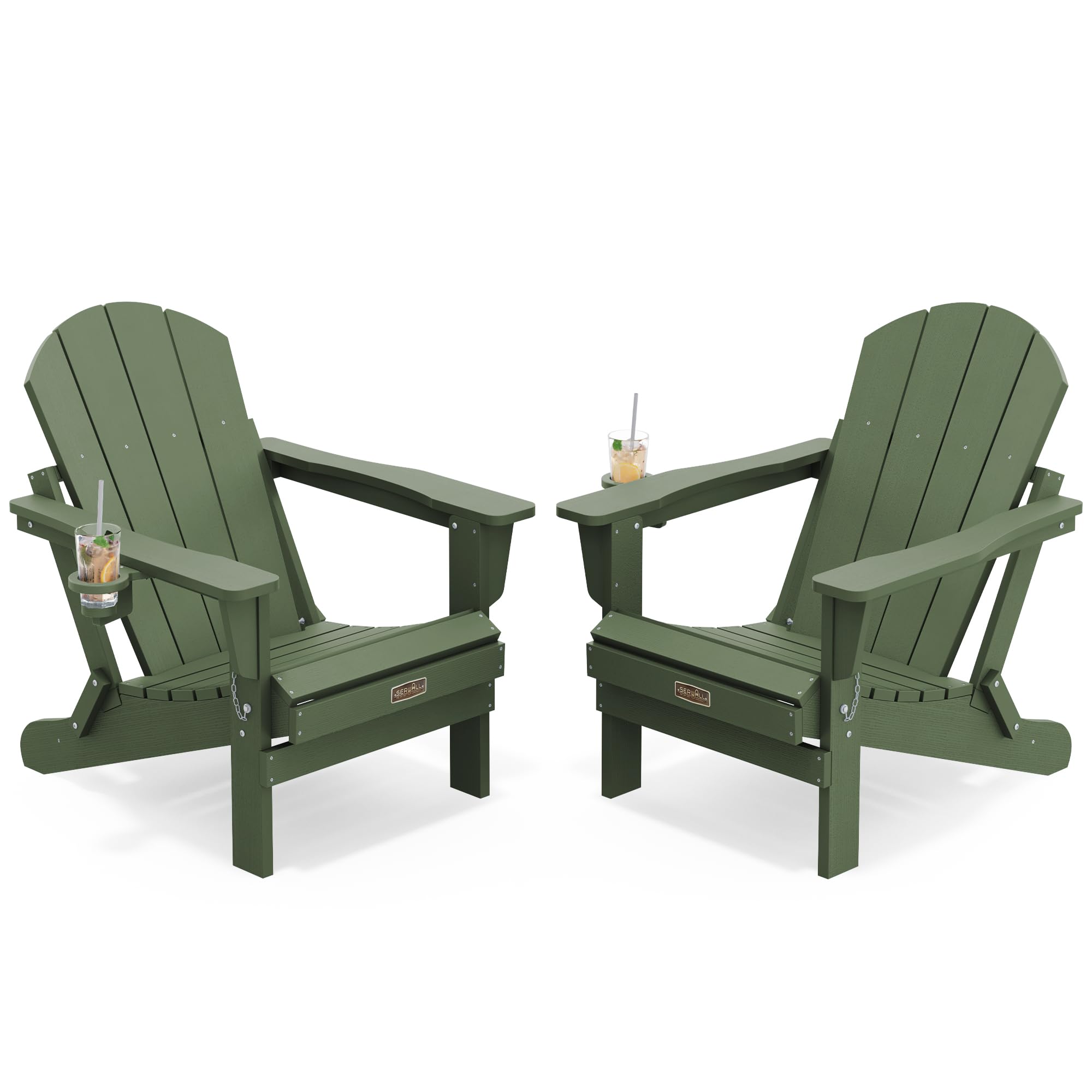 SERWALL Folding Adirondack Chair with Cup Holder Set of 2 -Avocado Green