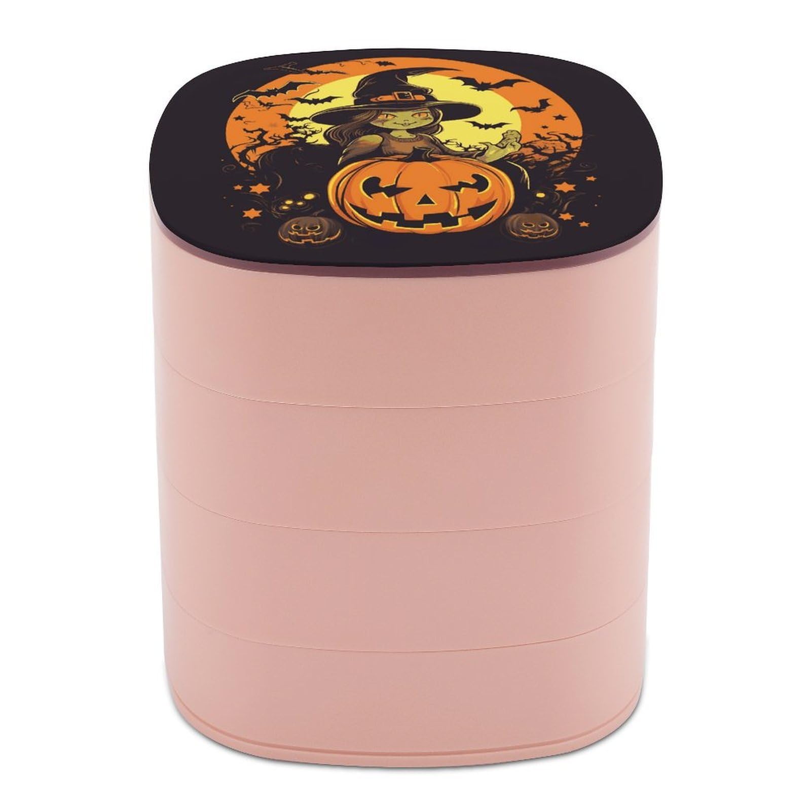 Btcowzrv Women's Style Halloween Pumpkin Witch Jewelry Organizer With Mirror, 4-Layer Rotating Jewelry Box For Ring Earring Necklaces Bracelets Hair Accessories, Gift For