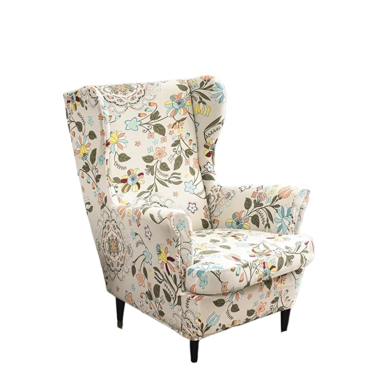 GCYEIDMA Wing Chair Slipcover Flowers Printed Wing Chair Cover Stretch Armchair Covers Removable Relax Sofa Slipcover Furniture Protector(A10 Wingchair Cover)