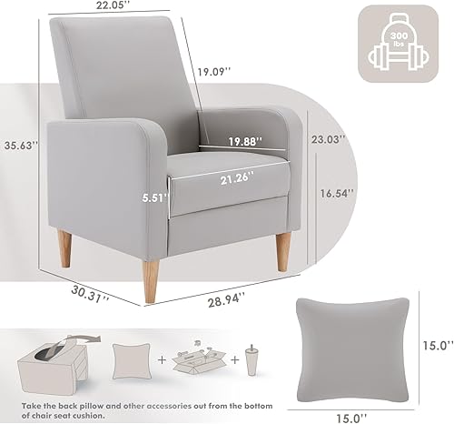 Miniatura 63 de COLAMY - Sillón moderno con cojín para sala de estar, sofá individual y auxiliar para ocio y lectura, tapizado en tela con patas de madera, color
