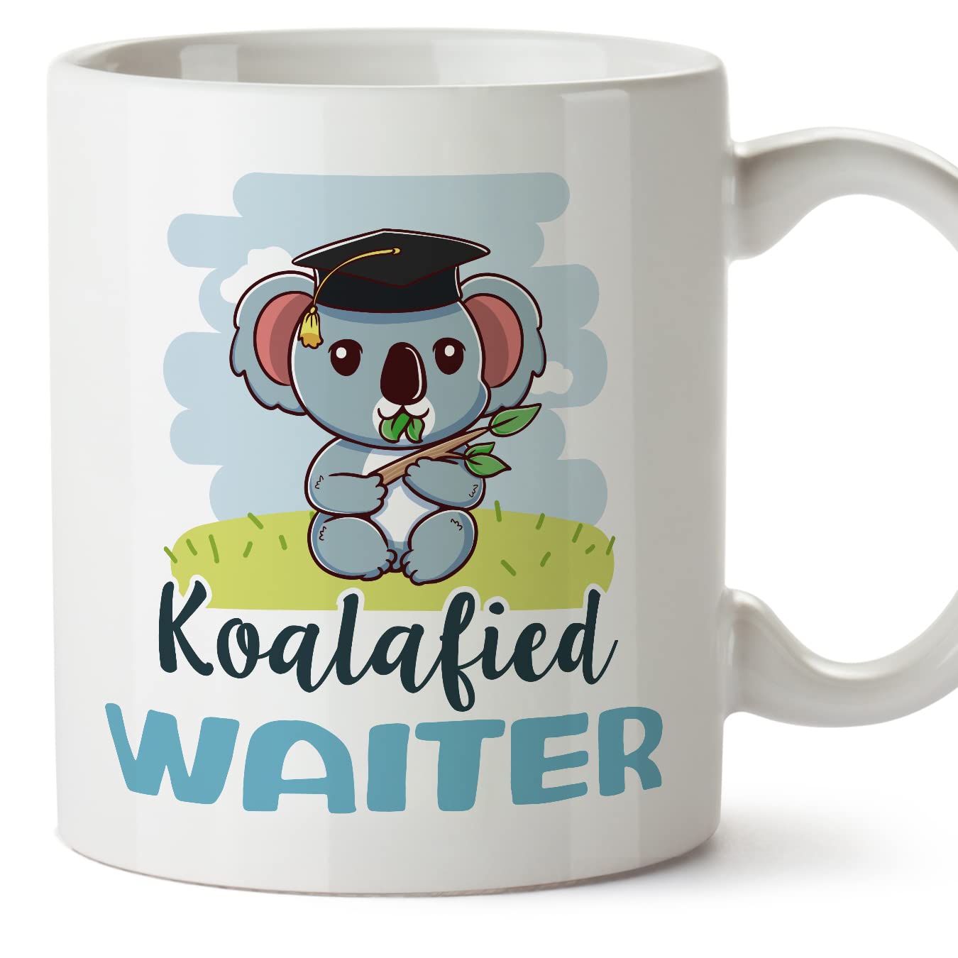 MUGFFINS Waiter Man Mug - in English - Koalafied - Funny Gift for Colleagues - Ceramic 11oz Mug